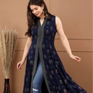 Dark Blue Front Open Kurti.