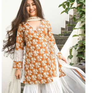 Anarkali Pattern Kurti Pant Set with Dupatta.