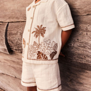 Boys Next Cream Short Sleeve Shirt and Short Set