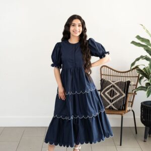 Navy Scalloped Edge Dress for women